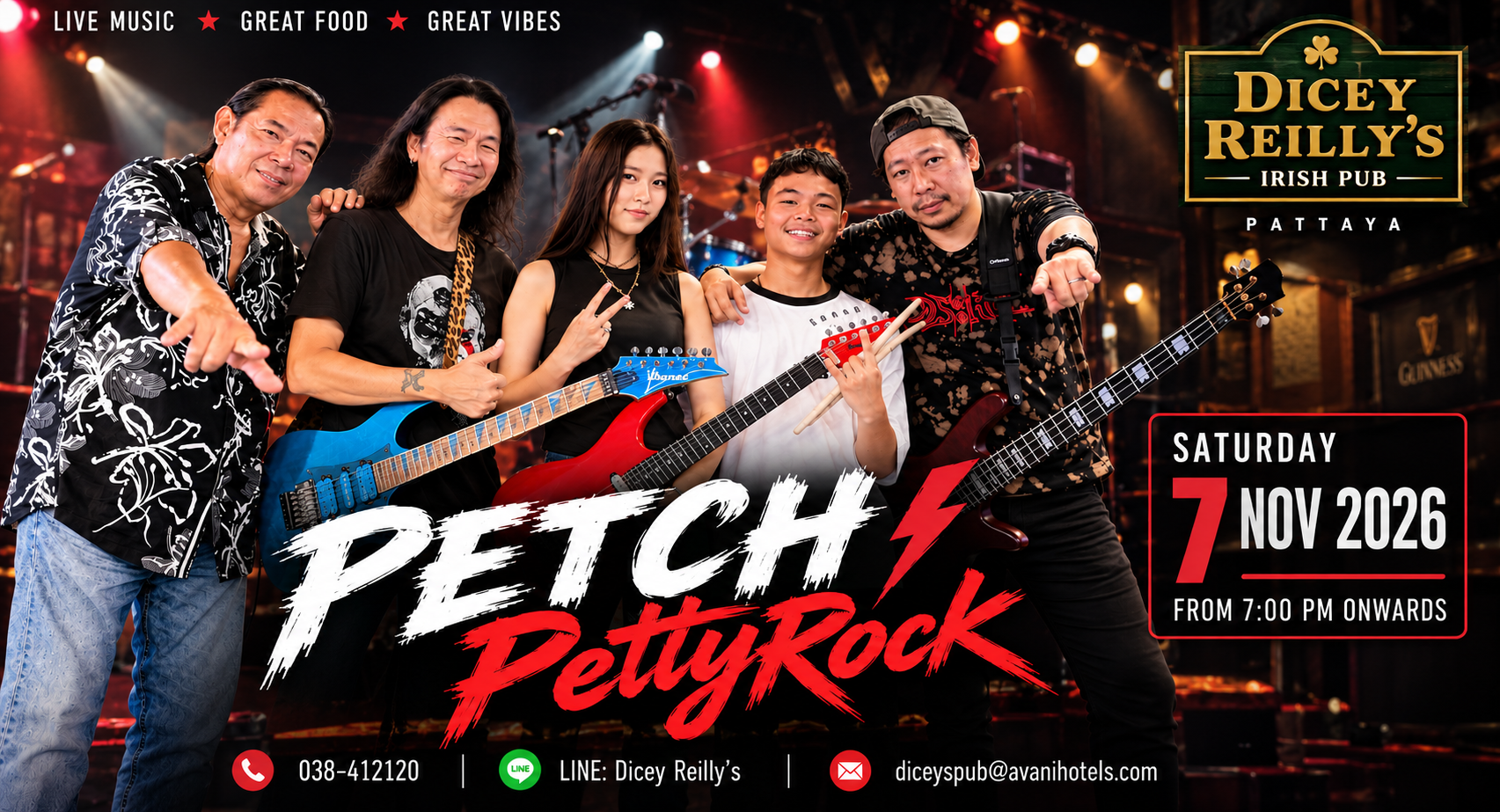 PETCH PettyRock · Dicey Reilly’s Pattaya · 7 November 2026 · 7 PM onwards