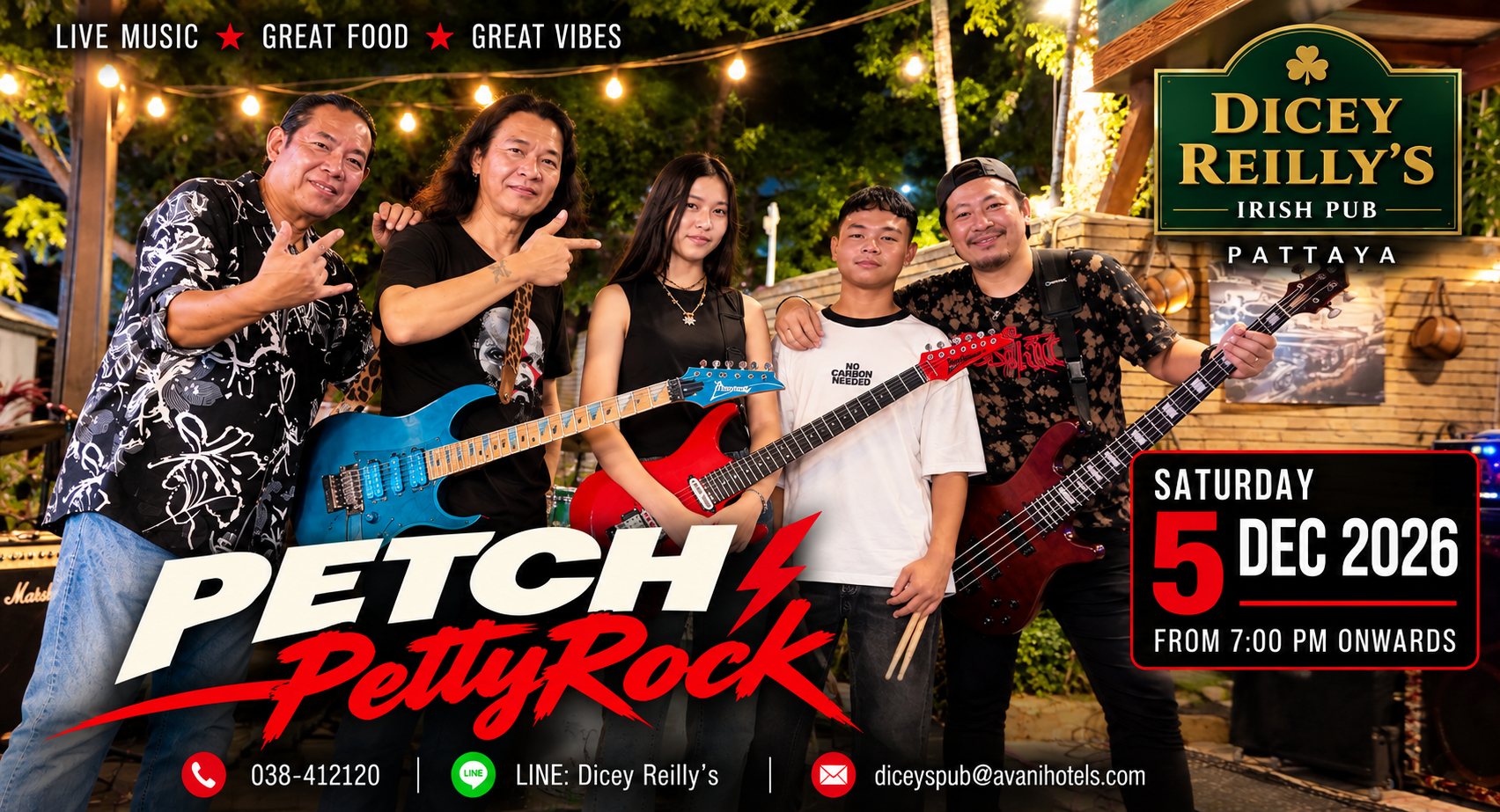 PETCH PettyRock · Dicey Reilly’s Pattaya · 5 December 2026 · 7 PM onwards